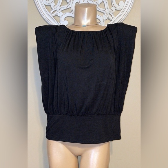 Nine West women’s large 12 14 blouse top Black Gathered shoulders square blousy - Picture 1 of 8